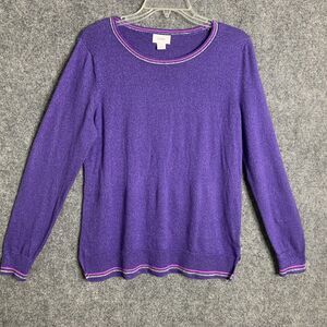 Old Navy Long Sleeve Sparkle Purple Sweater Women M Gold Pink Border Pull Over